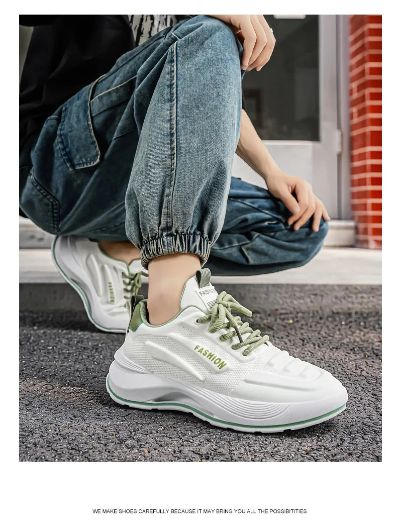 Summer 2026 Men's Thick Sole Sneakers Breathable Casual Running Shoes Streetwear Lightweight Trendy Footwear