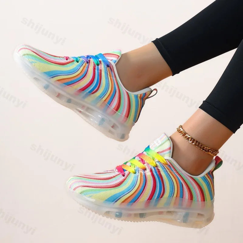 2025 Autumn Fashion Lace Up Women's Colored Low Top Casual Single Shoes Comfortable Versatile Mesh Breathable Non Slip Sneakers