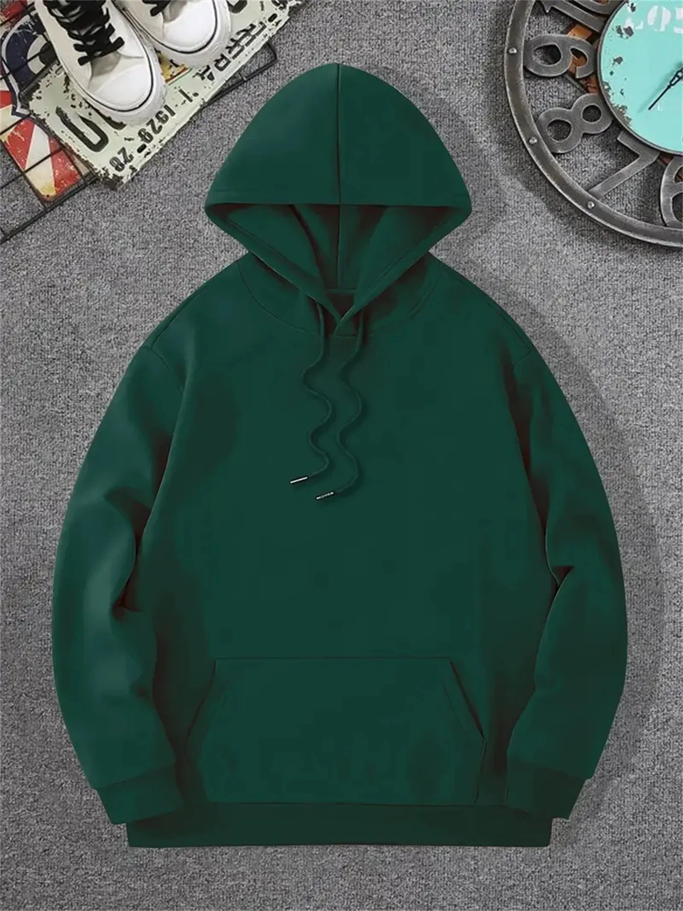 Men's autumn and winter casual fashion loose geometric print long sleeved hooded sweatshirt warm pullover BAZAARHUBO