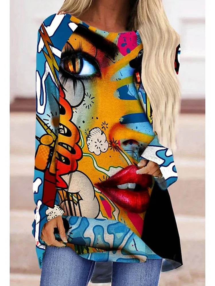 Women's T Shirt Wolf 3d Print T-shirt Women Fashion Animal T-shirts Casual Long Sleeve Tops Tees Vintage Tshirt Loose Tees Owl