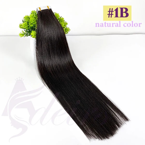 ADEIRS Straight Tape In Human Hair Extensions 100% Real Hair Extensions 16"-24" Black Brown Blonde #613 Invisible Tape In