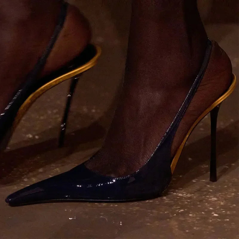 European and American Spring and Summer Fashion Party Dress Shoes Elegant Women's Stiletto High Heels Back Hollow Sandals