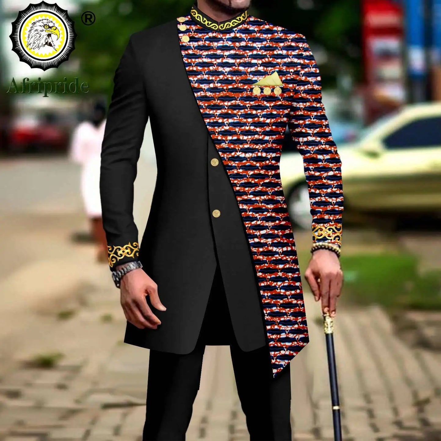 African Suits for Men Embroidery Print Blazer and Pants Set Business Dress Suit with Kerchief Party Wedding Evening A2316023