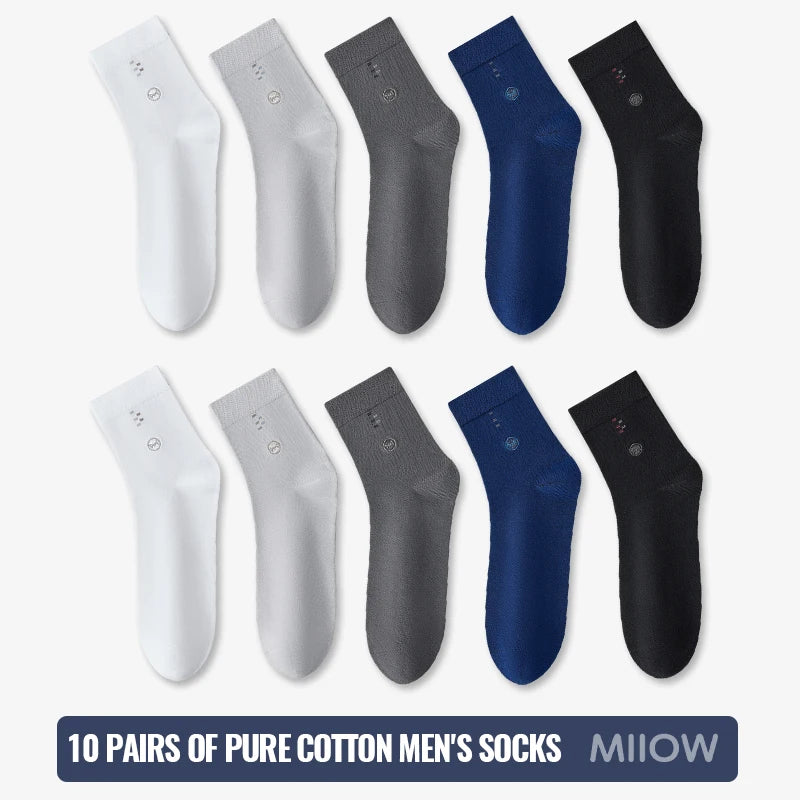 MiiOW 100% Pure Cotton Socks Men Business Dress Long Sock Black White Antibacterial Anti Odor Crew Socks Breathable Sport Sock