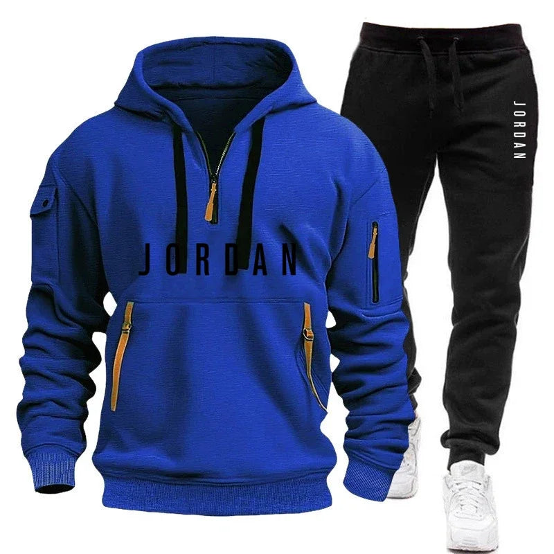 Autumn and winter men's sweatshirt set, fashionable and casual set, windproof thickened men's sportswear and pants 2-piece set