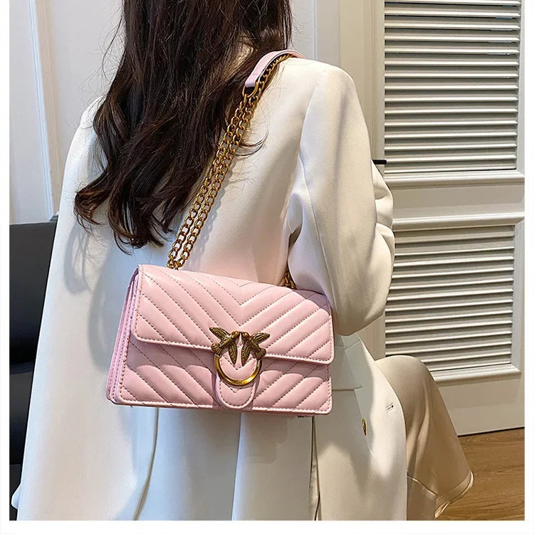 Women Embroidered Small Square Bag Chain Swallow Bag High End Versatile Shoulder Crossbody Bag Fashion Daily Ladies Handbag