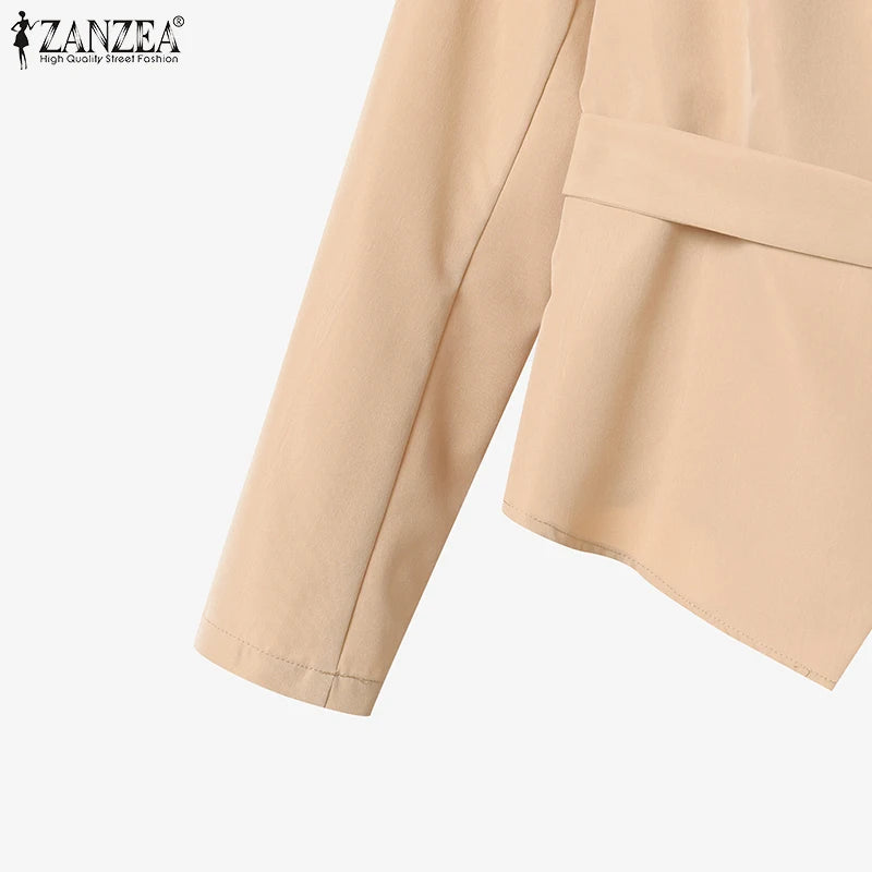 ZANZEA Elegant 2 Pieces Pant Sets Long Sleeve Belted Lightweight Blazer & Wide Leg Pant 2pcs Suits Office Lady Commuting Sets BAZAARHUBO