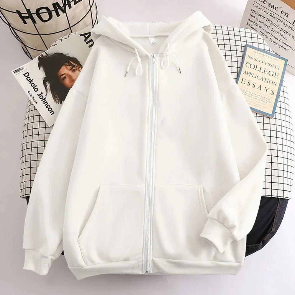 25 High Street Hoodie Men Solid Color Zip Up Long Sleeve Loose Jacket Coats Casual Hooded Sweatshirt Y2K Fashion Outdoor Clothes