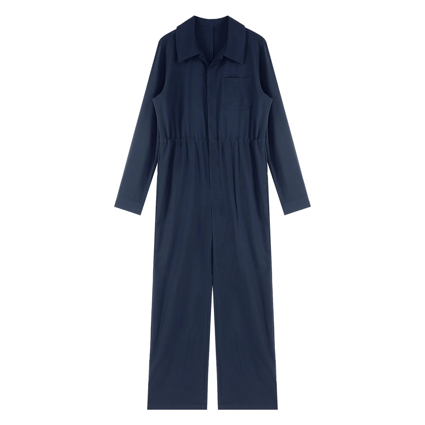 Womens Coverall Solid Color Turn-Down Collar Long Sleeve Button Jumpsuit Mechanic Work Overalls Fashion Casual Cargo Rompers