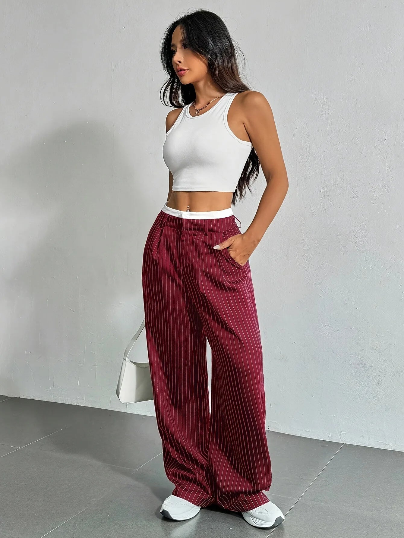 Fashion Pants Women's Stripe Straight Pants 2024 Autumn Winter High Waisted Casual Suit Pants Office Lady Women Trousers Bottoms BAZAARHUBO