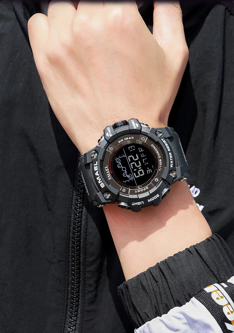 SMAEL Digital Watch LED Alarm Clock Military Watches Big Dial Digital Wristwatches 8082 Sport Watches for Men