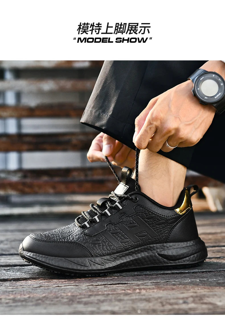 Chef shoes four seasons soft sole non-slip waterproof oil-proof kitchen work shoes men's plus size fashion casual light sneakers