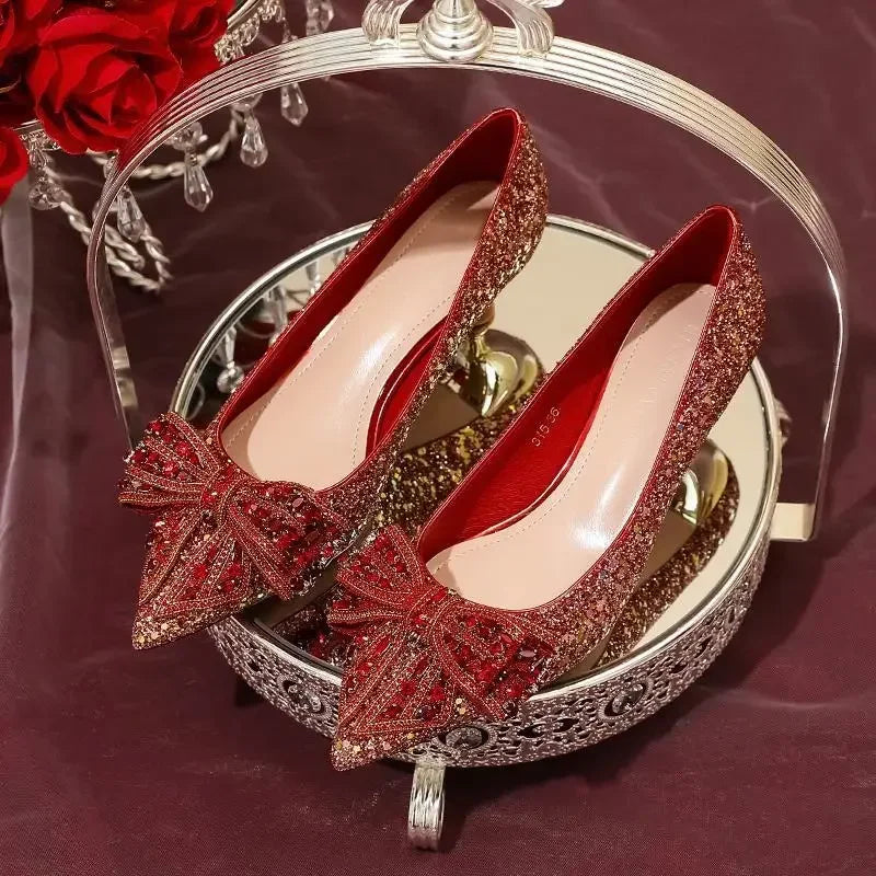 Women's Summer Footwear Stilito Rhinestone Shoes for Woman 2025 with Wedding Bride Genuine Mark Chic and Elegant A Comfortable E