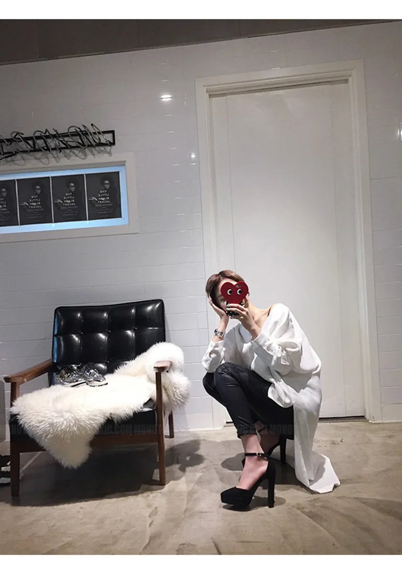 Black Platform Pumps for Women 14cm Spike Heels Ankle Strap Sexy Fashion High Heels Party Wedding Shoes Ladies