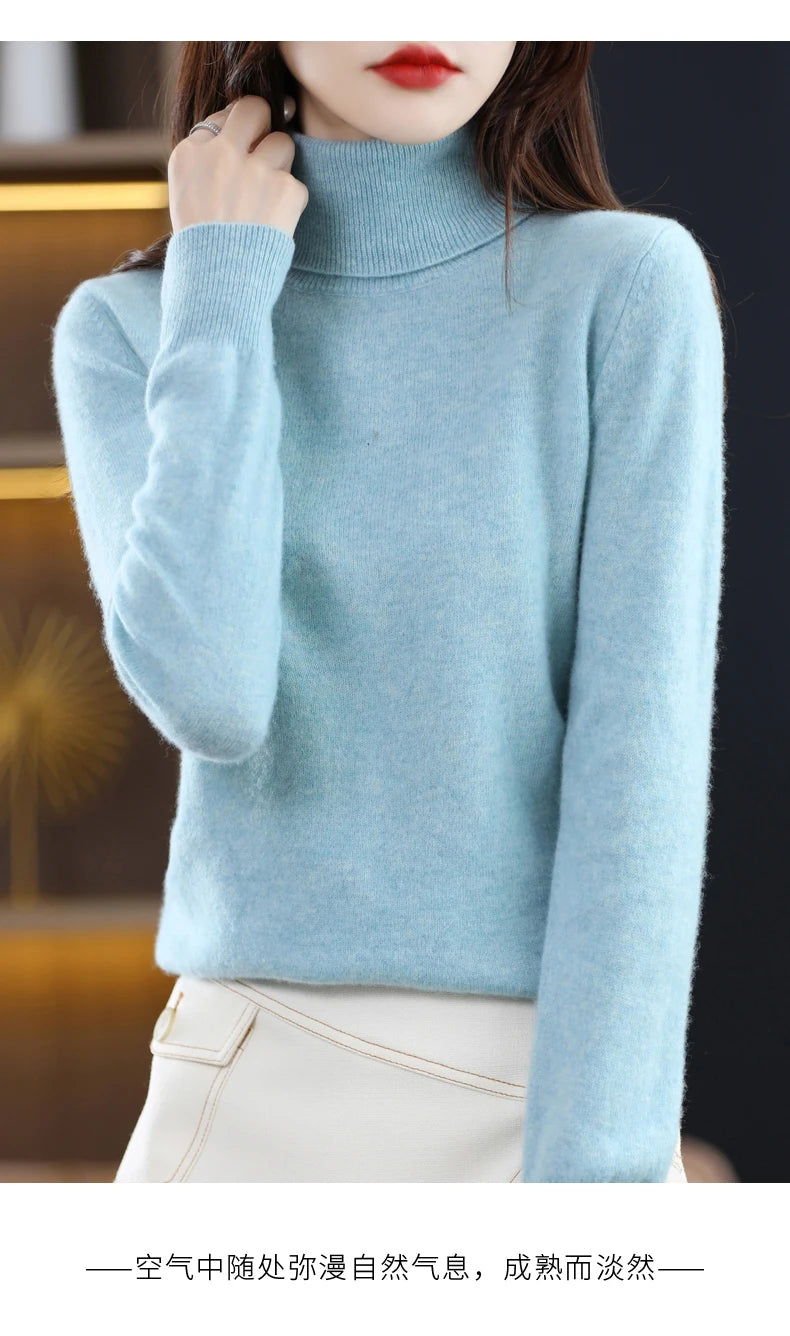 100% Merino Wool High Turnover Collar Knitted Sweater For Women's Autumn And Winter Warm Top Elegant 2YS Versatile Jiu Jia 206
