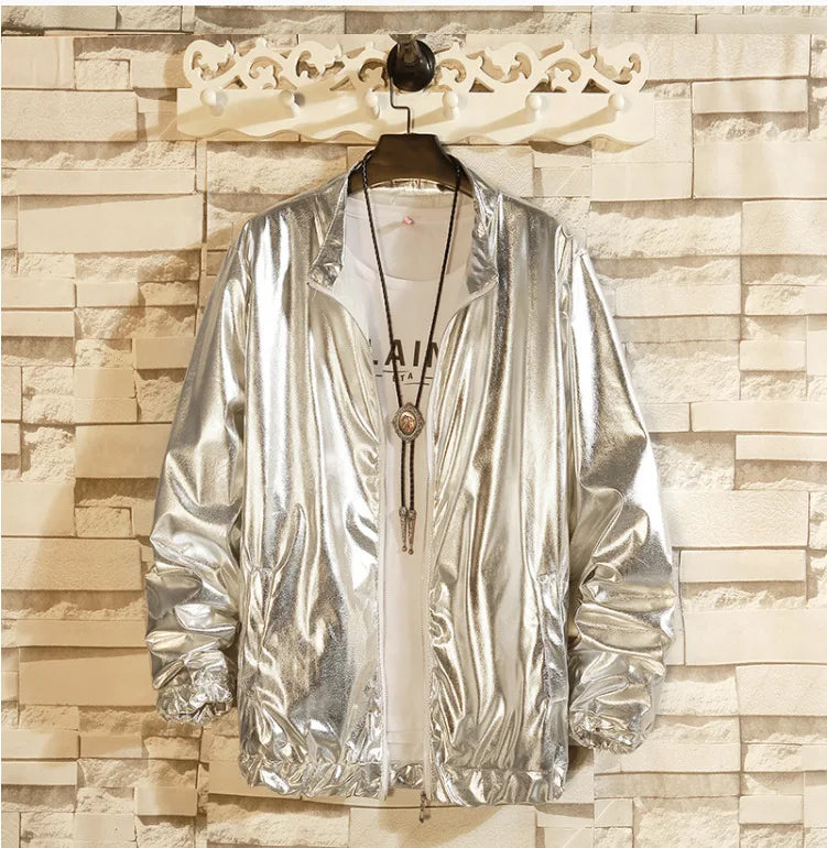Men's Sets Shiny Metallic Suits Adult Disco 2 Piece Outfit Jacket Pants Halloween Dress Up Nightclub Stage Party Jackets Costume