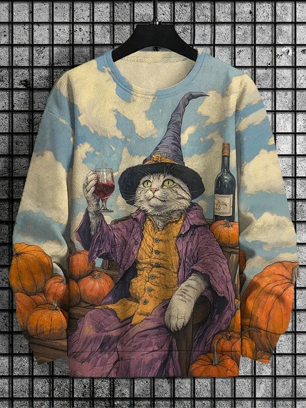 Japanese Fashion Men's Sweatshirt Funny Animal Graphic Ukiyo-e O-Neck Pullover Casual Pullover Tops Regular Fit Polyester Shirt