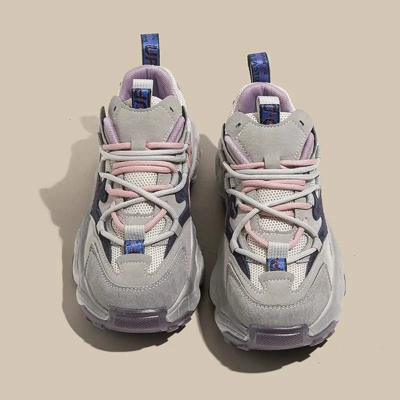 New Women Colored Matsutake Thick Sole Dad Shoes Mesh Breathable Casual Elevated Sports Shoes