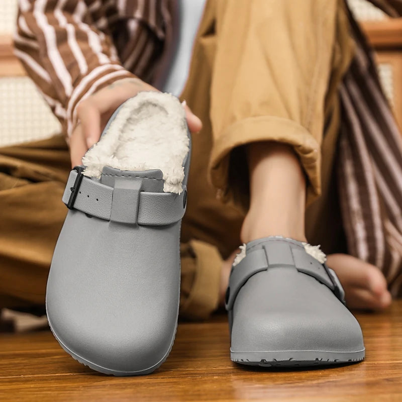 Winter Men Slippers Keep Warm Men Cotton Shoes with Fur Couple Home Slides Waterproof Flat Casual Shoes Indoor Outdoor Slippers