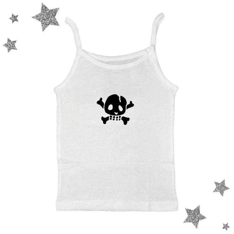Spice Girls Skull Lace Y2k Tank Top Harajuku Graphic Print Rock Goth Crop top Hip Hop Retro Sleeveless T-shirt Punk Street Sling