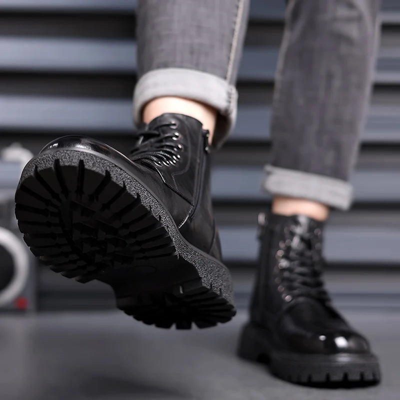 Luxury Brand Men Genuine Leather Stylish Ankle Boots Winter Classic Lace-up Antiskid Thick Bottom Boots Men Casual Leather Shoes