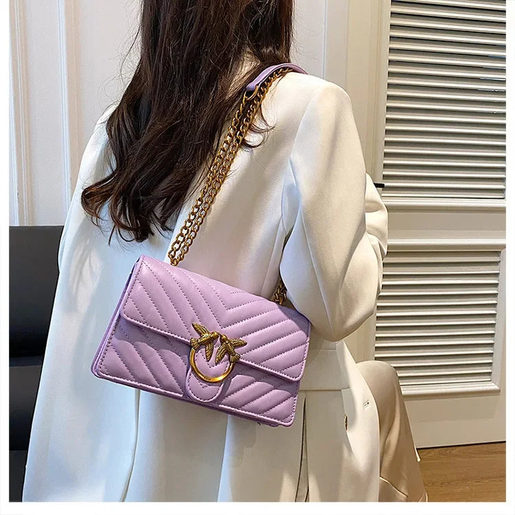 Women Embroidered Small Square Bag Chain Swallow Bag High End Versatile Shoulder Crossbody Bag Fashion Daily Ladies Handbag