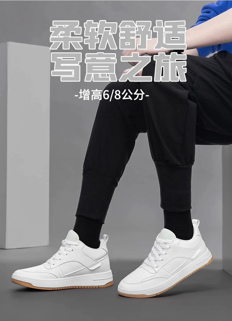 Men Genuine Leather Casual Shoes Men Sneakers Men Skateboard Shoes Comfortable Platform Male Footwear Height Increase Insole 6-8