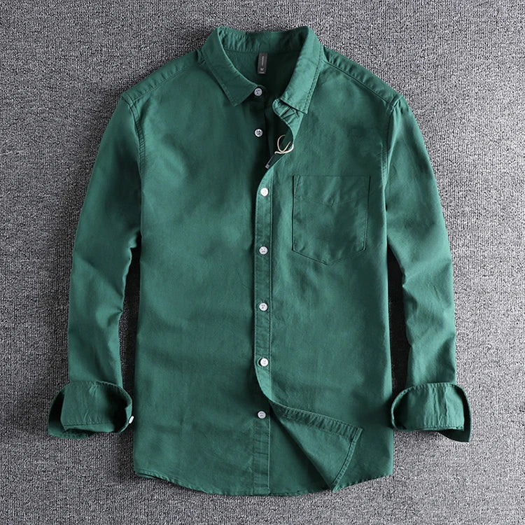 Washed Oxford fabric base simple pocket long sleeve shirt men's casual jacket