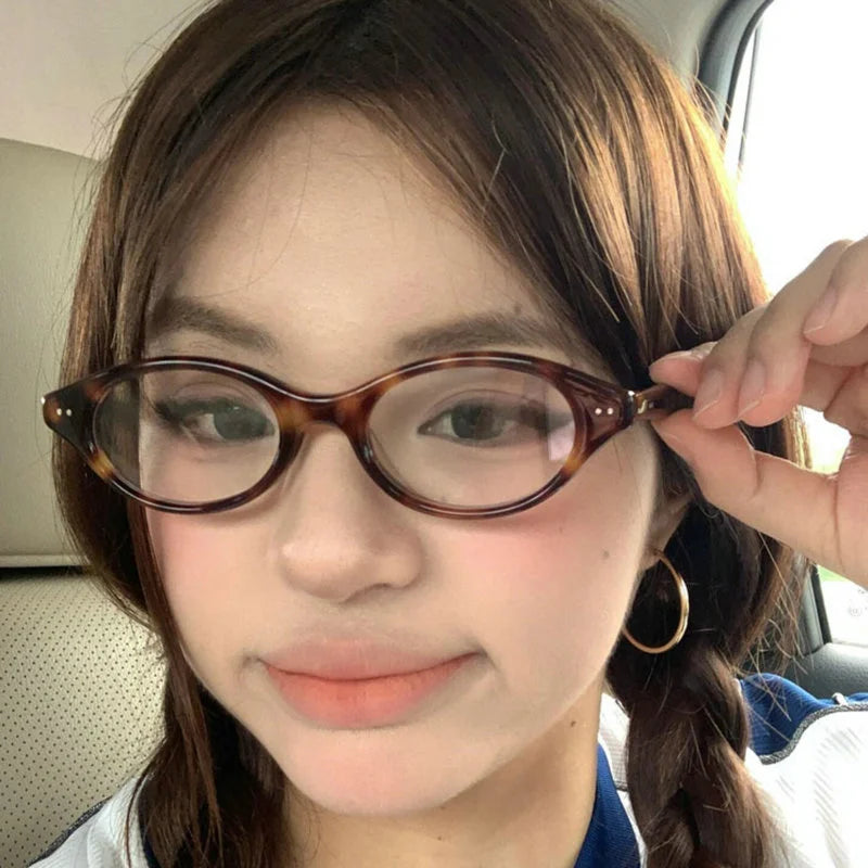 Y2K Retro Oval Frame Glasses Women Leopard Ins Sweet Cool Eyewear Trend Brand Reading Computer Anti Blue Light Eyeglasses BAZAARHUBO
