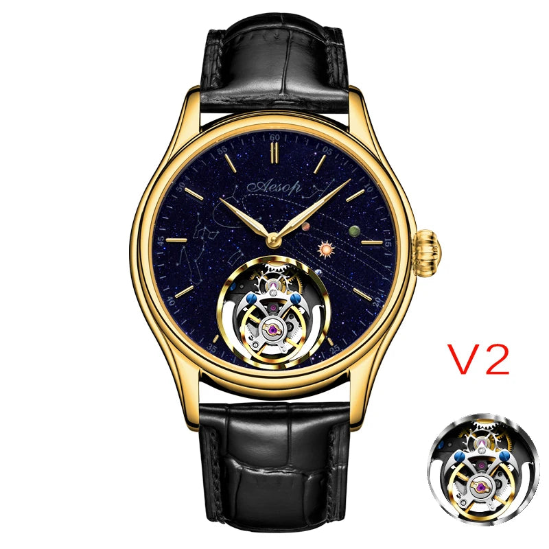 AESOP Flying Tourbillon Skeleton Mechanical Luxury Watches Waterproof Wristwatches Watch Brand For Men Movement Sapphire 2023