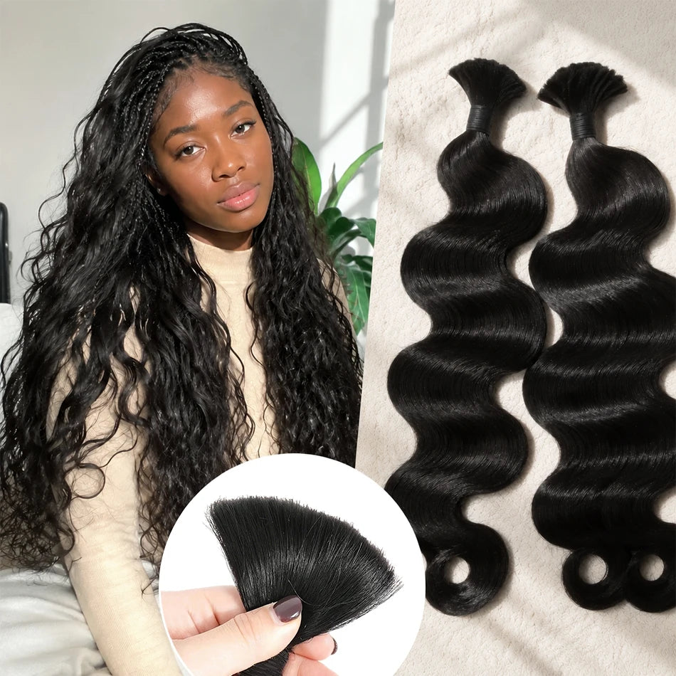 12A Body Wave Bulk Human Hair No Weft Unprocessed Virgin Remy Hair Soft Bouncy For Boho Braids DIY Styling Natural Black Raw Hair Extension 55g/1pack
