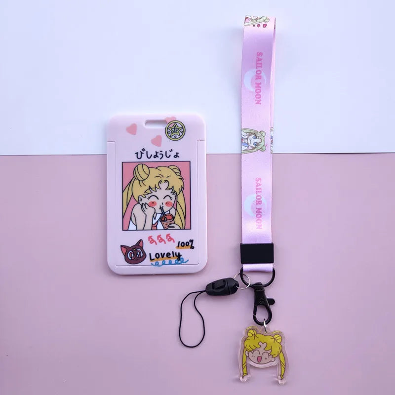 New Cartoon Girls Anime Lanyard Credit Card ID Holder Bag Student Women Travel Bank Bus Business Card Cover Badge
