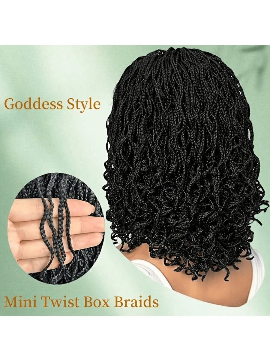 Synthetic Full Lace Front Braid Wig 14inch Curly Faux Locs Black Color Large Parting Space Twist Dreadlock Wigs for Black Women