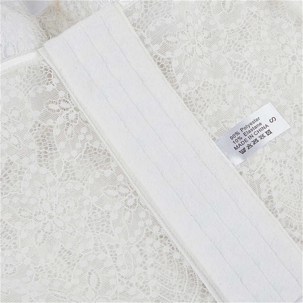 Women Corset Lace Fish Bone Bustier Vest Sexy Mesh Breathable Crop Top White Spaghetti Strap Lace Bra Burlesque Lingerie