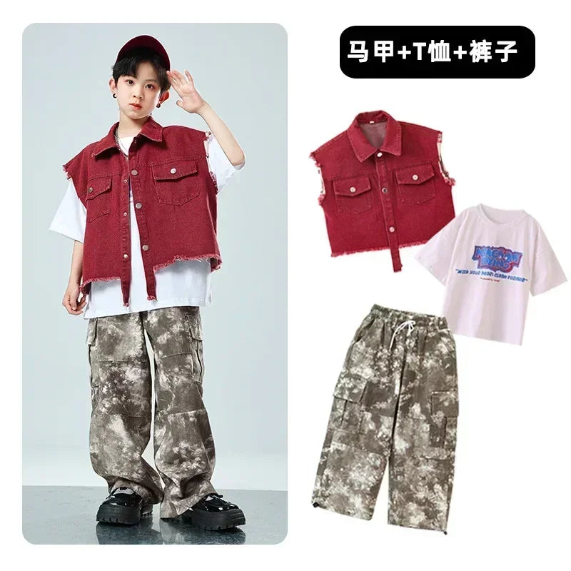 Children Hip Hop Jazz Fashion Show BoyGirl Loose Vest Baggy Pan t T-shirt Suits Sets Dance Performance Clothes Kids Tracksuits