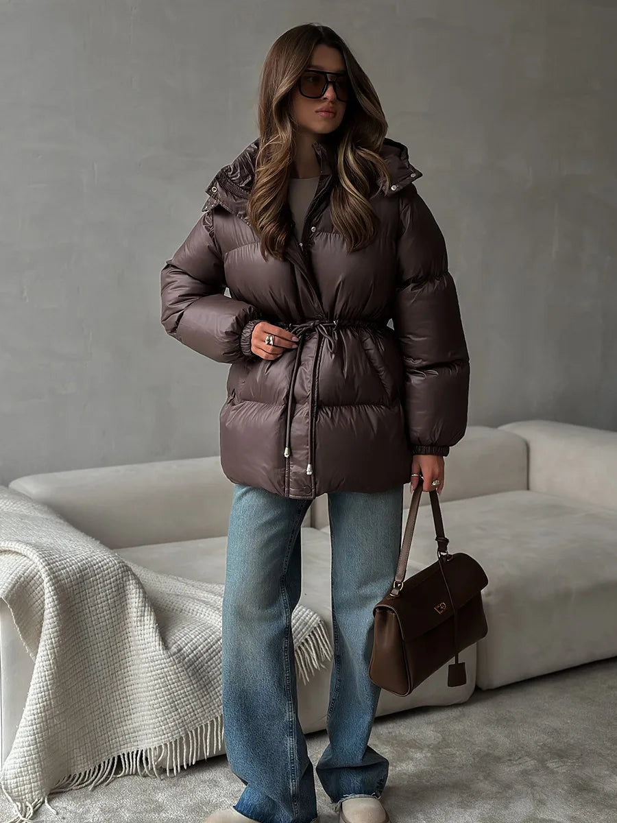 Wolfeel Drawstring Slim Fit Womens Winter Jacket Polyester Coat Warm