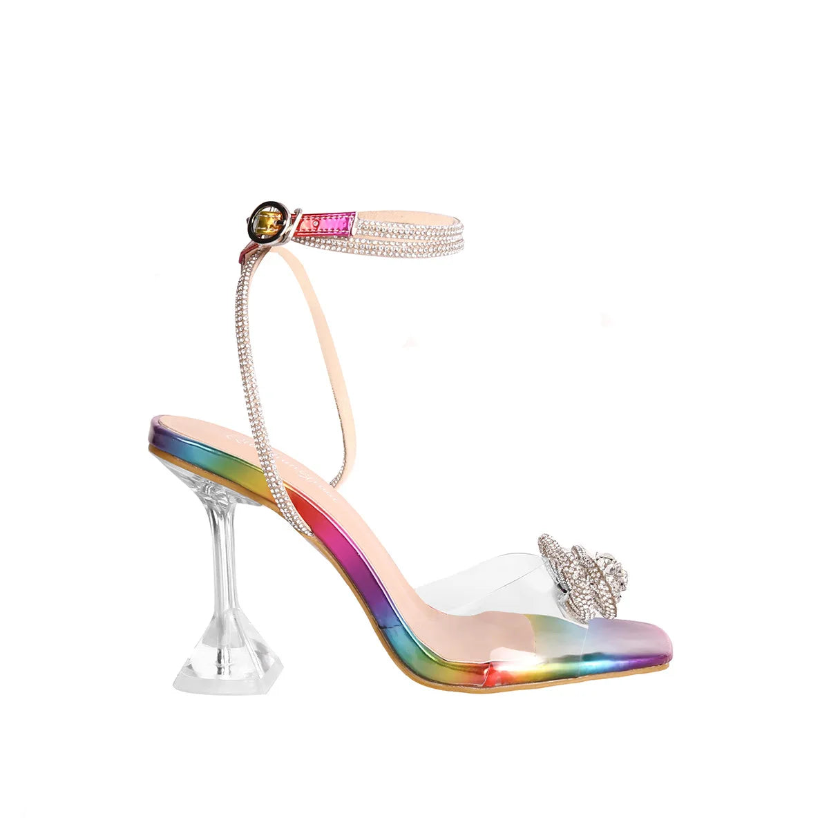 2024 New Summer Comfortable Versatile Sandals Casual Back Strap Bow Rhinestone Stiletto Women's Shoes Zapatillas Mujer