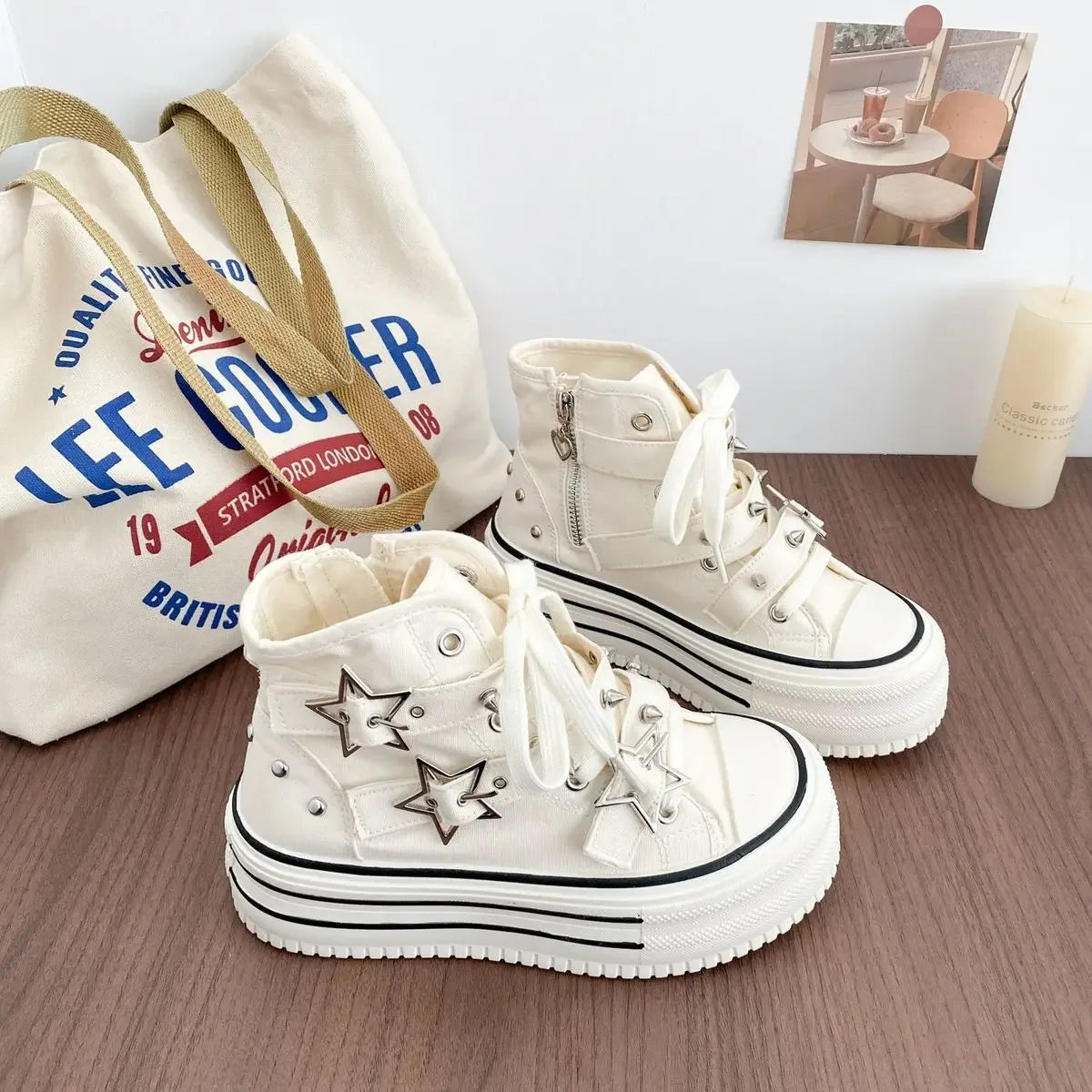 Y2K Pink High-top Canvas Shoes for Women Design Rivet Buckle Lace-up Platform Women's Summer Sports Shoes Fashion Board-shoe