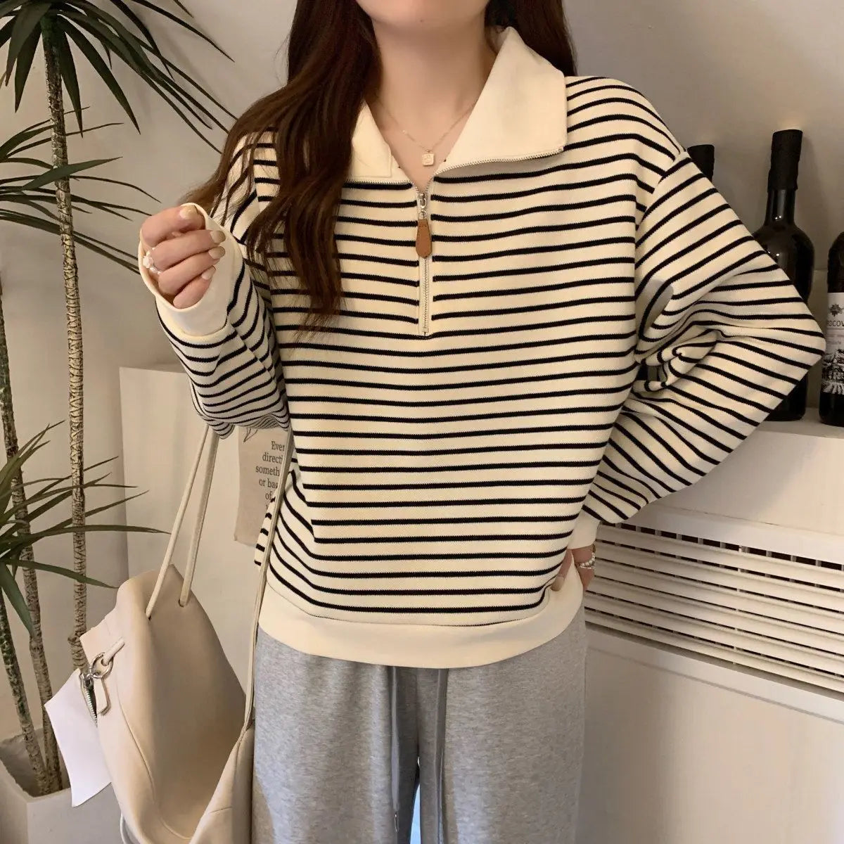 Women Striped Half Zip Sweatshirt Long Sleeve Collared Pullover Casual Fit  Fashion Oversized Streetwear Tops 2026 Tendencias BAZAARHUBO