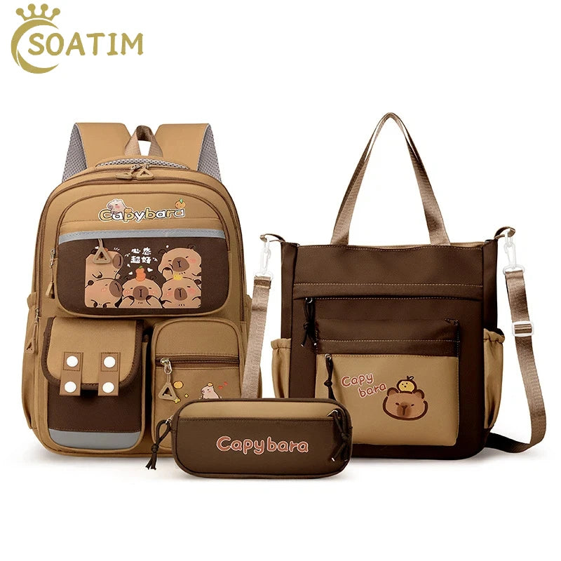 Kawaii Capybara School Backpack for Girls School Bags Set Casual Daypack Teens Girls Book Bag Children Schoolbag Travel Backpack
