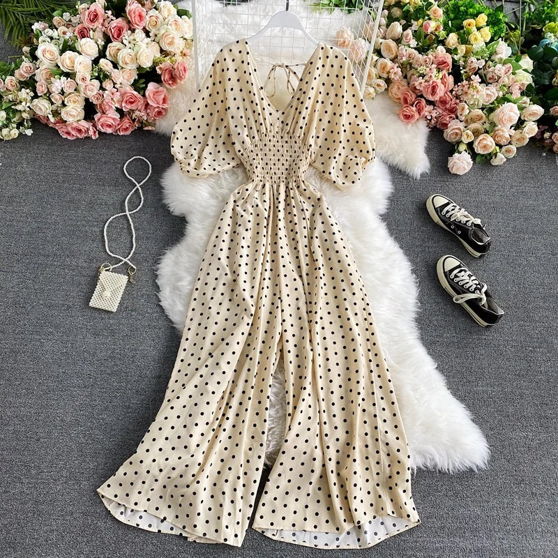 V Neck Sexy Dolman Sleeves Waist Slim Floral Print Jumpsuit Women Wide Leg Trousers Jumpsuit