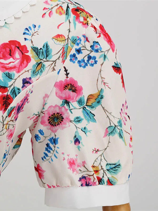 Women Vintage Dress Floral Print Peter pan Collar Elegant Party Dress Puff Short Sleeve Pin Up 50s Party Sundress 3XL