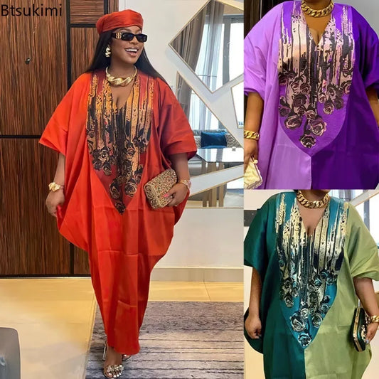 African Ethnic Style Long Dresses for Women 2026 Traditional Printed Patchwork Muslim Abayas Hijab Females Loose Robe Plus Size