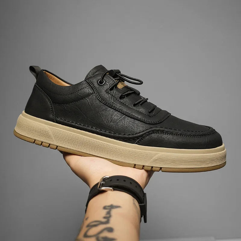 Fashion Cow Leather Casual Sneakers for Men 2025 Designer Soft-sole Men's Board Shoes Spring Autumn Sports Zapatos Para Hombre