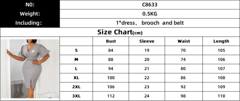 African Dress for Women with Brooch Sexy Elegant Puff Short Sleeve V Neck Corset Bodycon Office Lady Wedding Guest Work Dress