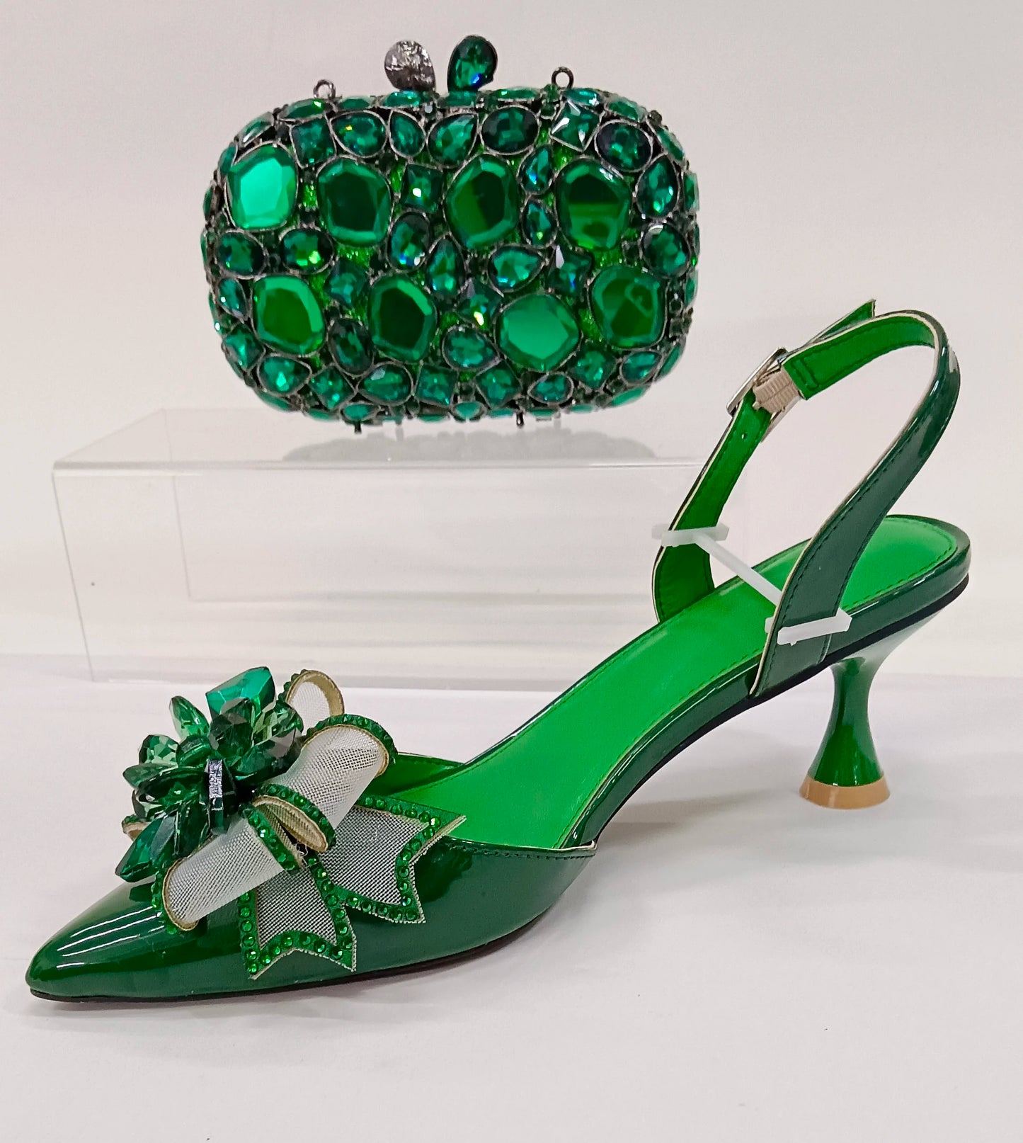 INSIGHTLINK Women Olive Green Pointed-Toe Sandals Women's High Heels Shoes and Bags for Party Rhinestone Evening Bags And Shoes
