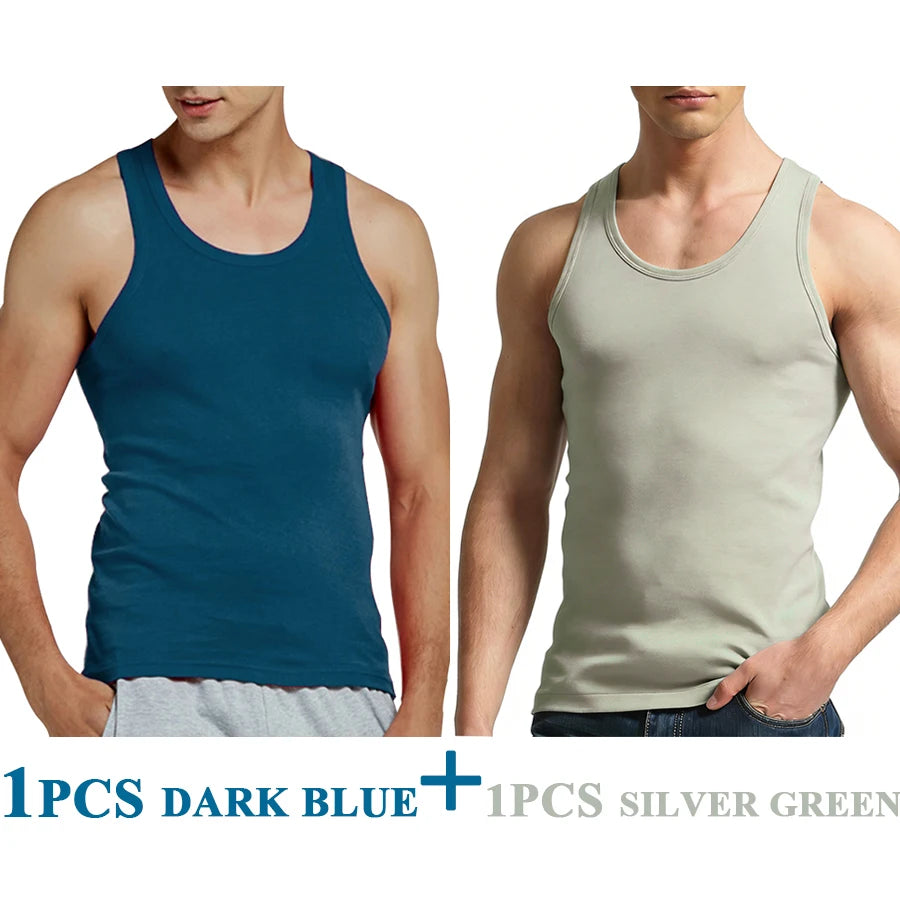 Tank Tops Men Fitness Cool Summer 100% Cotton Vest Male Sleeveless Tops Gym Slim Casual Undershirt Mens Gift 10 Colors 1PCS