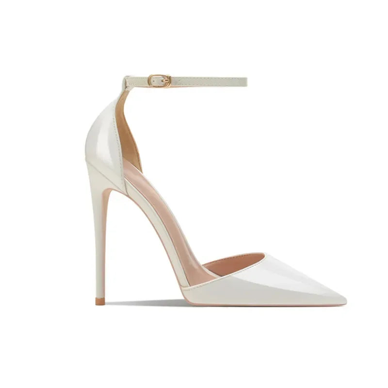 Patent Leather Women Ankle Strap Stiletto Pumps Pointed Toe Sexy High Heel Shoes 8cm 10cm 12cm Customize 33-46 Talon Femme