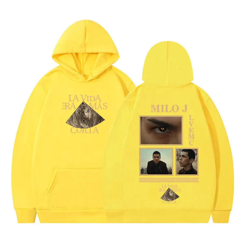 Rapper Milo J La Vida Era Mas Corta Album Graphic Hoodie Men Women Harajuku Pullover Long Sleeves Thick Hip-hop Loose Sweatshirt BAZAARHUBO