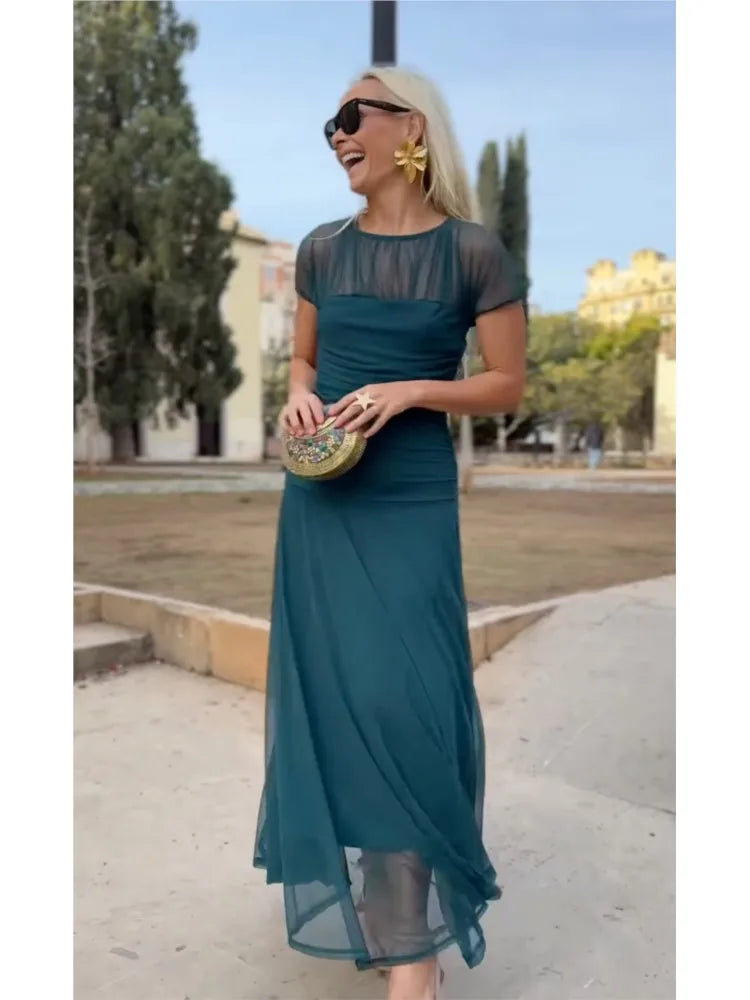Foreign Style Streetwear For Woman Summer Streetwea O-neck Fashion Short Sleeves A-line Dresses Ladies Solid Big Hem Vestidos